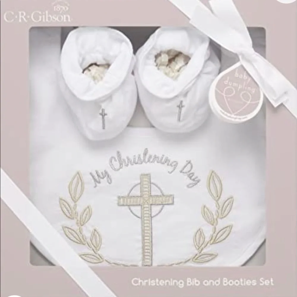 New Christening bib and booties set